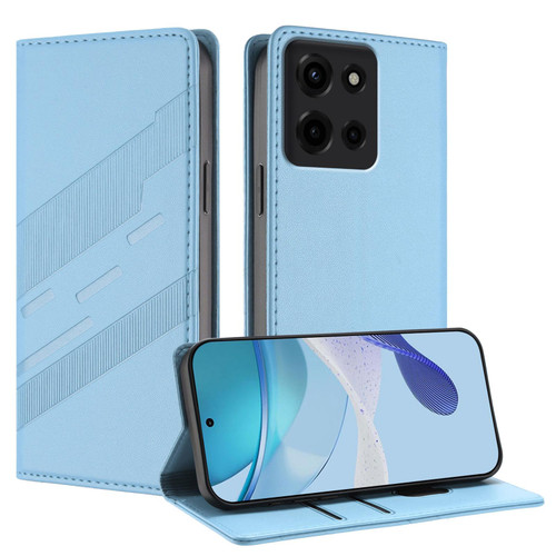 Moto G 2025 Embossed Multi-functional Wallet Retro Leather Phone Case - Light Blue